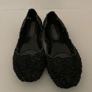 Melissa+Campana Black Glitter Jelly Campana Fitas Flats - NWOT. Size-7